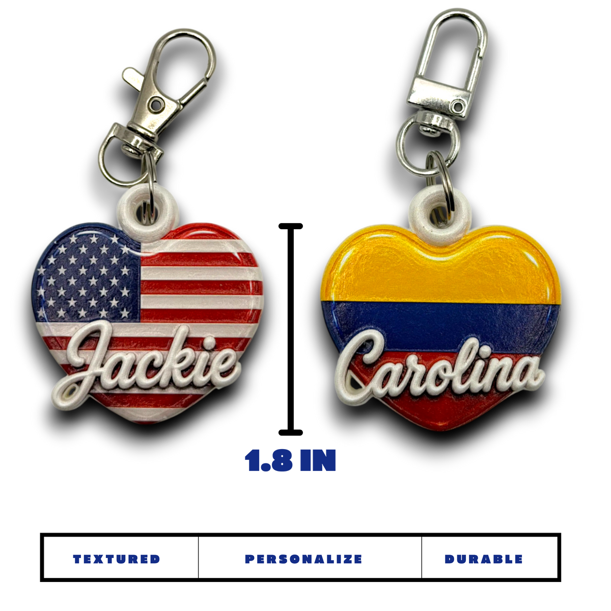 Personalized Flag Heart Keychain